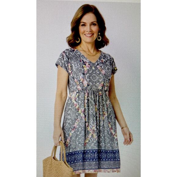 Soma X large Women’s V neck Dress floral black Empire Waist Pullover midi XL - Picture 1 of 9